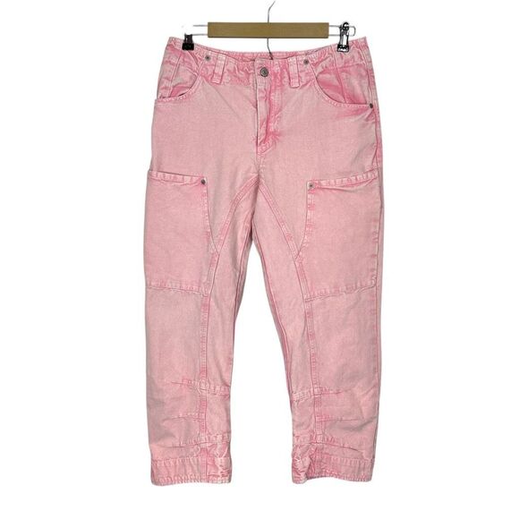 Free People Jeans Pants Pink Denim 8 Cargo Supersonic Slim Crop Trouser balloon - Picture 1 of 9